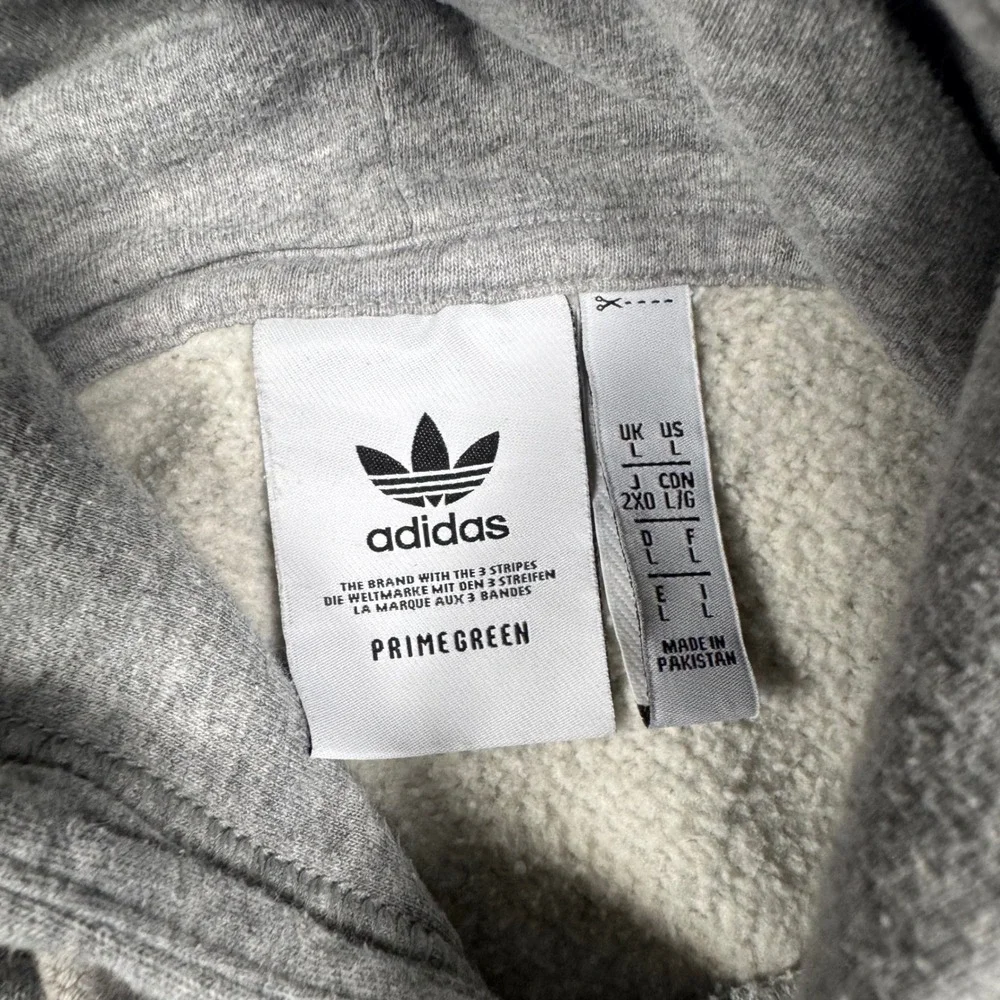 Adidas Hoodie Mens Large Gray Primegreen Trefoil Logo Pullover Sweatshirt L